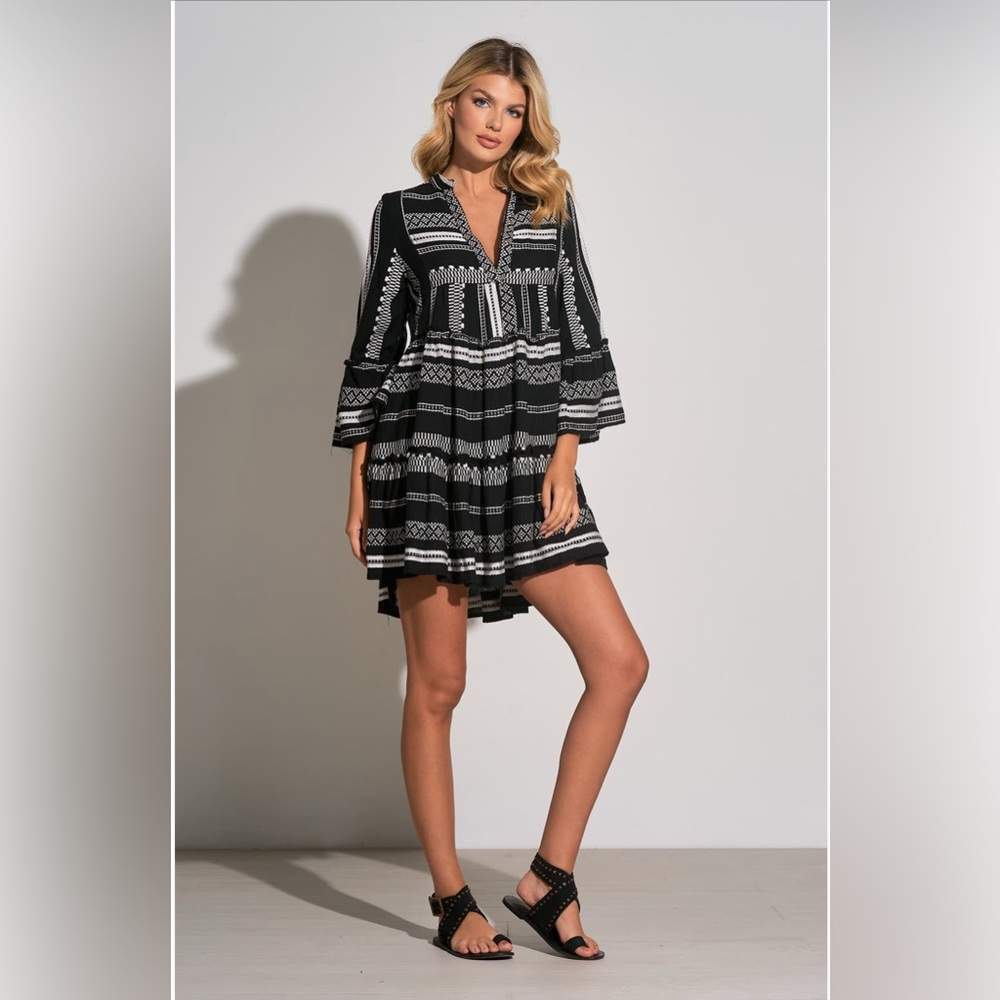 Cotton Elan Black and White Midi Dress